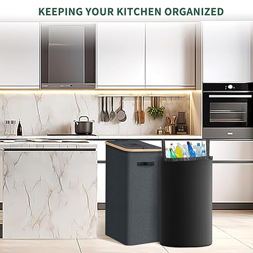 Recycling Bin for Kitchen Indoor Home 26 Gallon, 100L Recycle Bin with Removeable and Reusable Inner Bag, Recycling bin with lid for Bottles Cans Glass Plastice Cartons (Dark Gray)