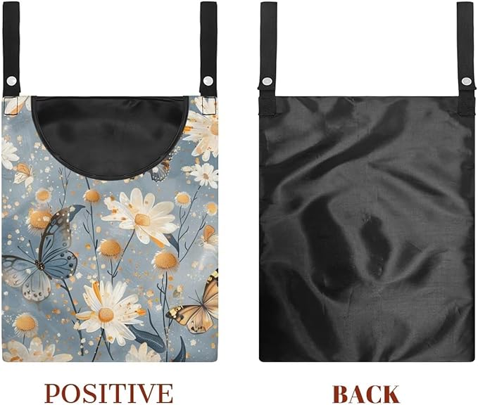 Butterfly Clothespin Bag with Hanging Rope 14.5 x 12 Inch Summer Waterproof Laundry Clothes Pin Holder Clothespin Storage Organizer with Large Opening for Home Outdoor