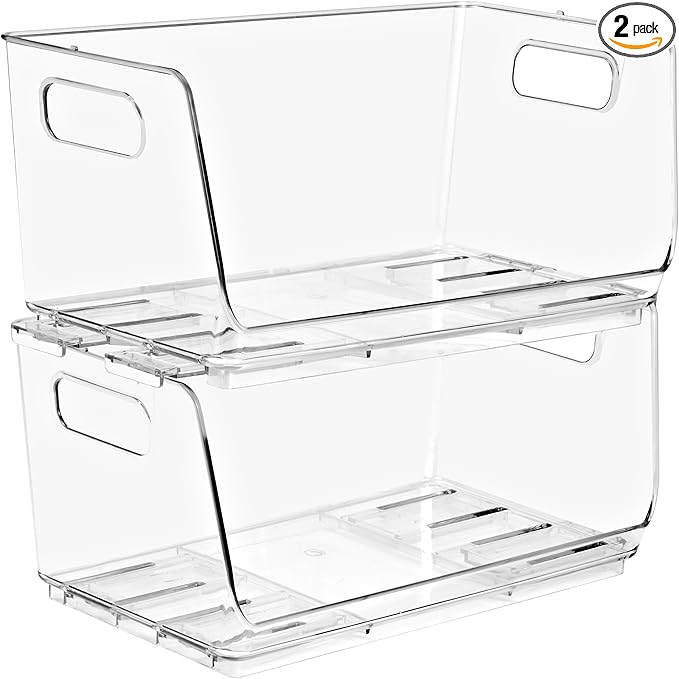 Sorbus Stackable Storage Bins Open Front - Clear Stackable Storage Bins - Pantry Bins for Storage and Organization - Acrylic Stackable Bins for Kitchen - Clear Pantry Organizer Bins (Small 2 Pack)