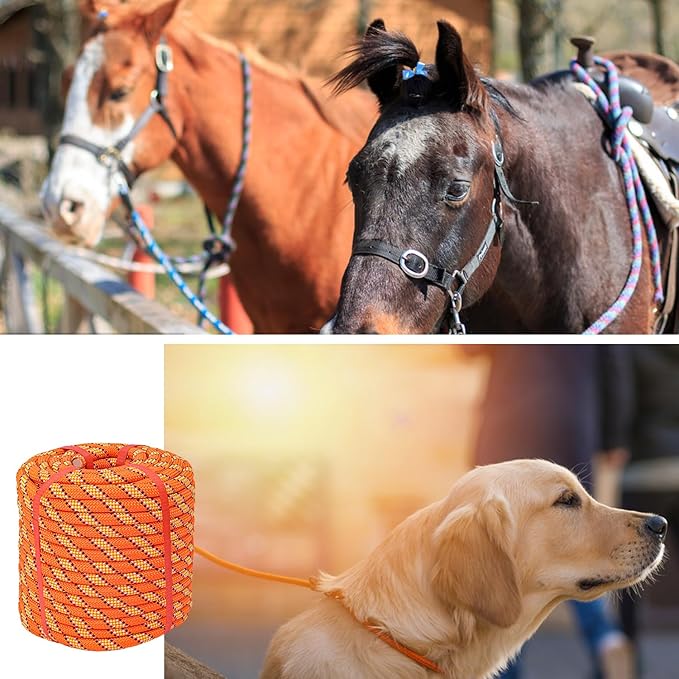 1/2 Inch 100 FT Tree Felling Rope, Professional Static Rope, Orange Versatile Arborist Logging Ropes for Tree Pulling, Bull Pulling, Sturdy Ropes for Adults, and More