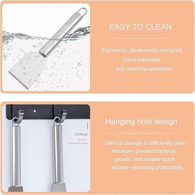 2 PCS Stainless Steel Scrapers – Multifunctional Scraper Cleaning Tool for Cookware, Stovetop, Adhesive, Oven Racks, Grout, Grill & Glass, Durable Scraper for Kitchen & Home, Fridge Cleaning