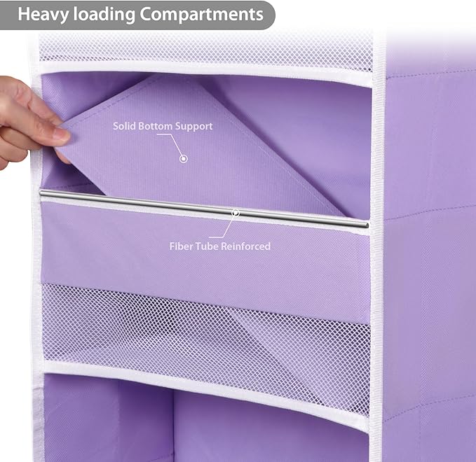Univivi 6-Shelf Over Door Hanging Organizer Fabric Baby Door Storage with 5 Large Pockets and 3 Small PVC Pockets Wall Mount Hanging Storage Organizers for Baby Essential (Purple)