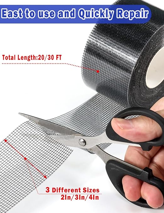 Wohohoho Window Screen Repair Tape, 3 in X 20 FT (240IN) Black Screen Patch Repair Kit, 3-Layer Strong Adhesive Invisible Screen Tape Mesh Repair for Windows, Doors Garage Mosquito Net Magnetic Screen