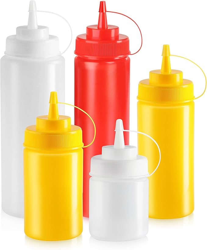 New Star Foodservice 26283 Squeeze Bottles, Plastic, 8 oz, Red, Pack of 6
