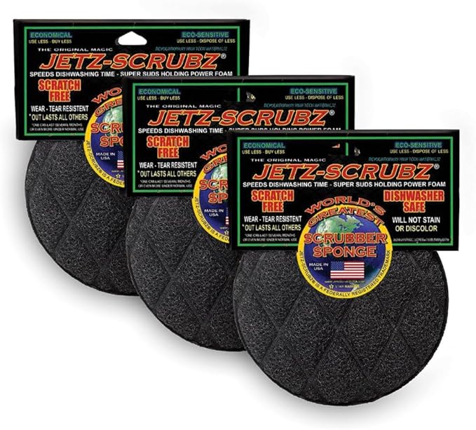 Jetz-Scrubz Scrubber Sponge, J22/3, Round, Set of 3, Made in the USA