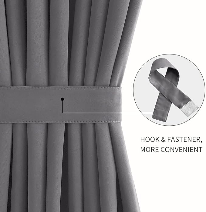 DWCN French Door Curtains – Rod Pocket Thermal Blackout Curtain for Doors with Glass Window, Kitchen and Patio Doors for Privacy, 23 X 72 Inches Long, 1 Curtain Panel with Tieback, Grey