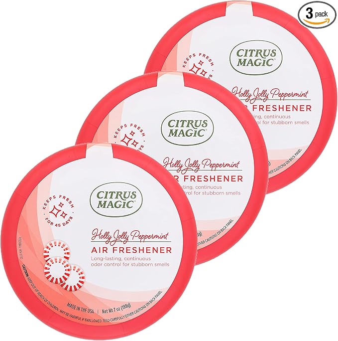 Citrus Magic Holiday Odor Absorbing Solid Air Freshener, Holly Jolly Peppermint, 7-Ounce, Pack of 3