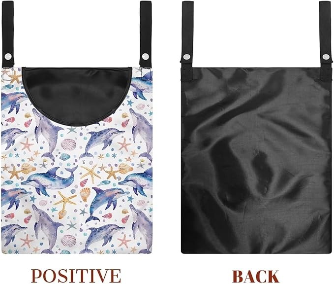 Cute Dophin Clothespin Bag Clothespin Storage with Hanger Hook Canvas Clothespin Bag with Large Opening Space-Saving Clothespin Holder Clothespin Bag for Outdoor Use, 1 Pack, CZB94