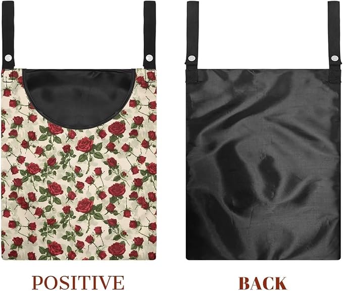 Rose Clothespin Bag Fashion Hanging Storage Organizer Clothes Pin Bag Waterproof Laundry Clothespin Bag Clothespin Holder with Hanger Hook for Easy Hang and Large Opening