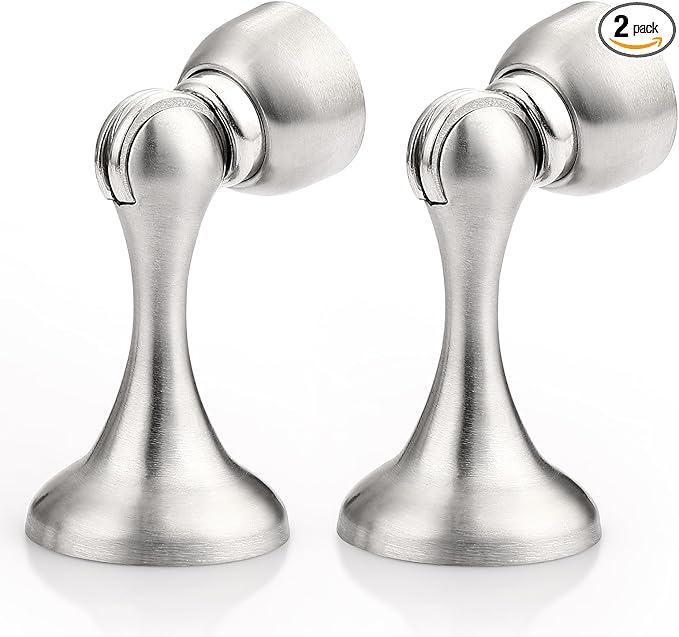 Probrico Brushed Nickel Magnetic Door Stoppers for Bottom of Door, Stainless Steel Magnet Door Catch Door Stops to Keep Door Open, Heavy Duty Door Holder, Wall and Floor Mounting, 2 Pack