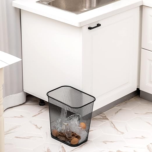 Nuanchu 6 Pcs Mesh Square Trash Cans 4 Gallons Wire Wastebasket for Home Black Metal Office Garbage Cans Rectangular Trash Bin for Kitchen Bathroom Bedroom, 11.7 x 8.5 x 11.8 Inch (Black)