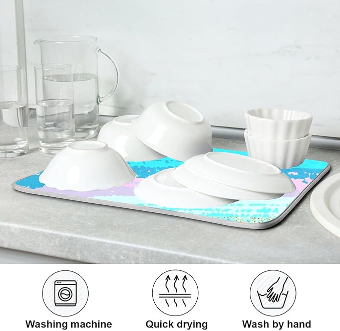 Turquoise Stripe Dish Drying Mat for Kitchen Countertop 16x18 Rectangle Teal Aqua Small Drying Mat Reusable Quick Dry Dish Sink Absorbent Mats Dishwasher Easy Clean Decorative Home Decor Essentials