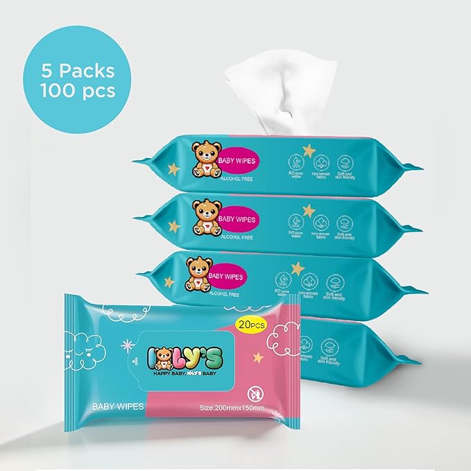 Ioly's Baby Wipes Unscented Wet Wipes 99% Water Based with Aloe Vera Fragrance Free Travel Pack 20 ct Hypoallergenic Water wipes for Sensitive Skin Toallitas Húmedas para Bebés Bulk Available