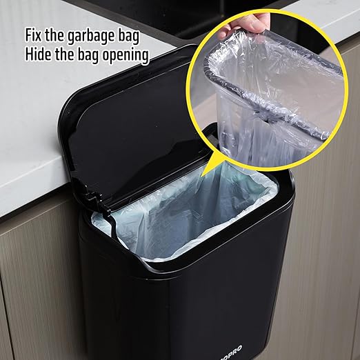 Compost Bin Hanging Trash Can with Lid Under Sink for Kitchen, Food Waste Bin for Countertop with Lid, Mountable Garbage Can for Bathroom, RV, 8L/2.6Gal