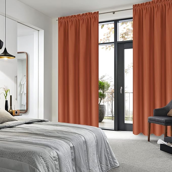 DWCN Blackout Curtains Thermal Insulated, Energy Saving & Noise Reducing Bedroom and Living Room Curtains, Burnt Ochre, W 38x L 84 Inch, Set of 2 Rod Pocket Curtain Panels