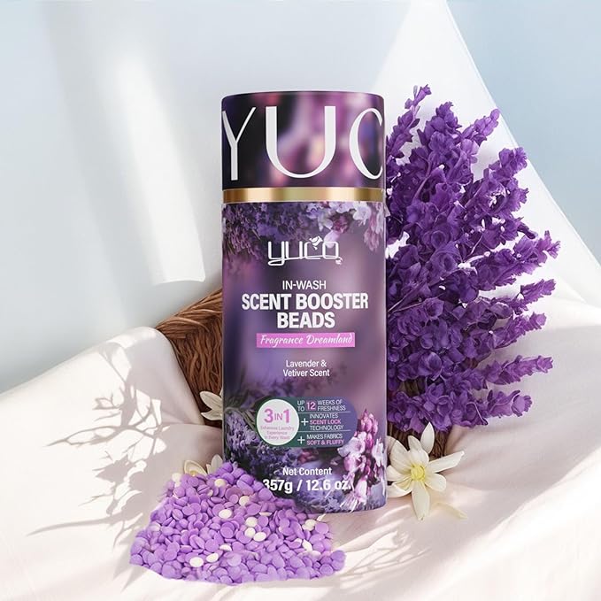 YUCO Scent Beads Laundry Natural,Ultra-Concentrated Two-Color Laundry Beads,Effective Fabric Deodorizer,Soften,Static Free,Microcapsule Tech Scent Lock Fresh Last 12Weeks(Lavender Amberwood,12.6OZ)