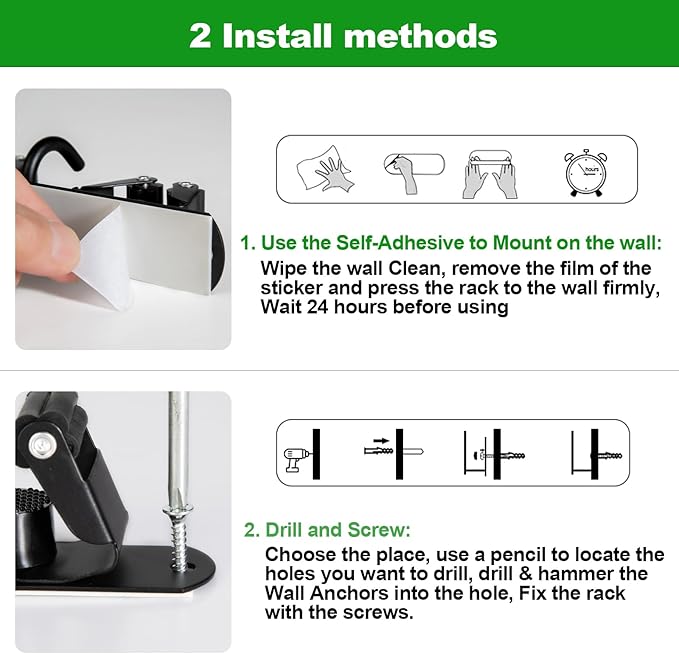 voze 3 Racks and 4 Hooks Mop and Broom Holder Wall Mount, Self Adhesive Heavy Duty Broom Organizer Storage Tool Racks for Kitchen Garden Laundry Garage