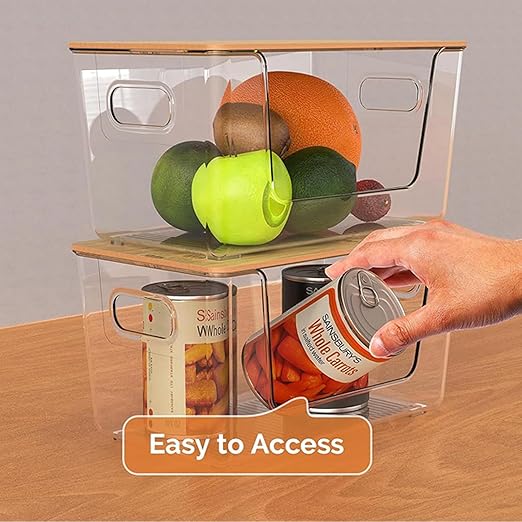 Trash Bag Holders with Bamboo Lids 2 Pack, Garbage Bag Dispenser with Lid, Open Front Stackable Storage Bins, Storage Container for Kitchen, Laundry Organization, Kitchen, Pantry,Under-Sink