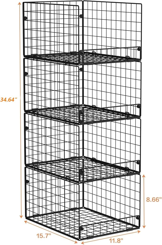 4-Tier Stackable Closet Organizers and Storage Shelves, Foldable Closet Shelf Organizer System, Stackable Storage Bins Drawers for Closet Organizer System, Black(Patent Pending)