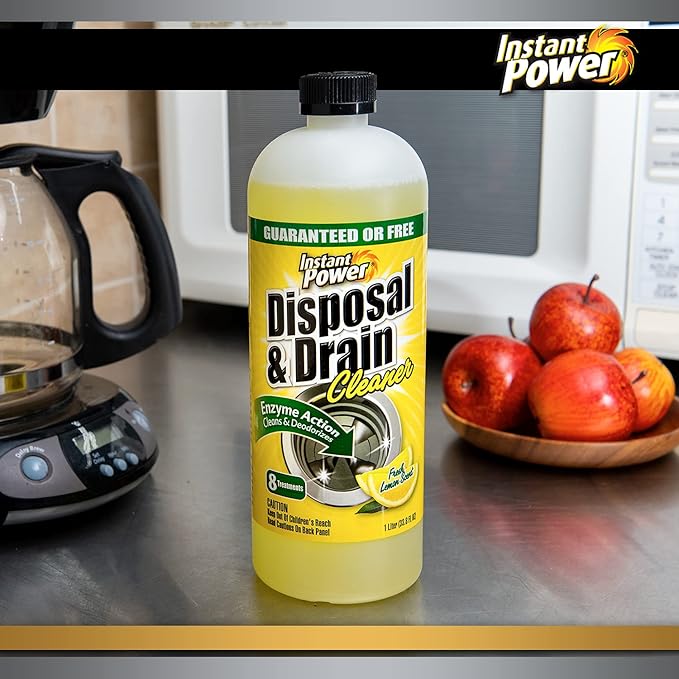 Instant Power Disposal and Drain Cleaner – Liquid Enzyme Clog Remover, Cleans and Deodorizes, Removes Drain Blockages, Fresh Lemon Scent, 33.8 Fl oz, 1 Liter