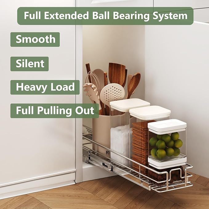 LOVMOR Pull Out Cabinet Organizer 5½" W x 21½" D, Kitchen Cabinet Pull Out Shelves Slide Out Storage