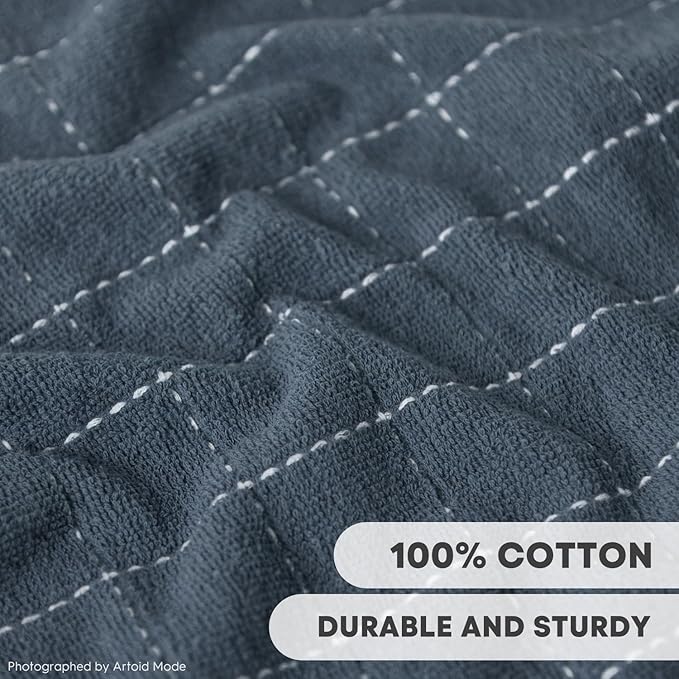 Artoid Mode Checkered Designed Cotton Beige Grey Terry Kitchen Dish Towels, 15x25 Inch Soft Absorbent Quick Drying Cleaning Tea Towels Set of 4