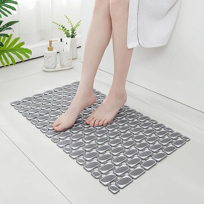 Bath Mat for Tub Non Slip Shower Mat for Elderly - 27 x 16 Inch Soft Durable Bathtub Mat Non Slip Shower Mat for Inside Shower with Suction Cups & Drain Holes, Machine Washable Easy to Cut, Dark Grey
