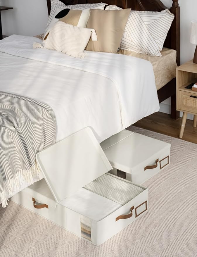 StorageWorks 2-Pack Jumbo Under Bed Storage Bins with Lids, Underbed Storage Containers with Handles and Label Holder, Closet Organizer for Clothes, Blankets, Sweater