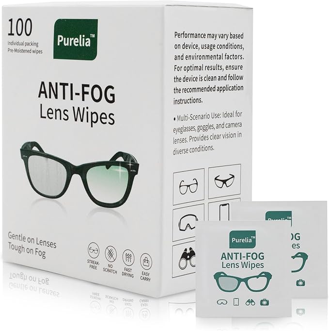 Anti-Fog Lens Wipes,100 Count, Quick-Clean Lens Cloths for Eyeglasses, Goggles, Screens, Portable Individually Wrapped Sheets, Pre-Moistened Cleaning Wipes for Eyeglasses