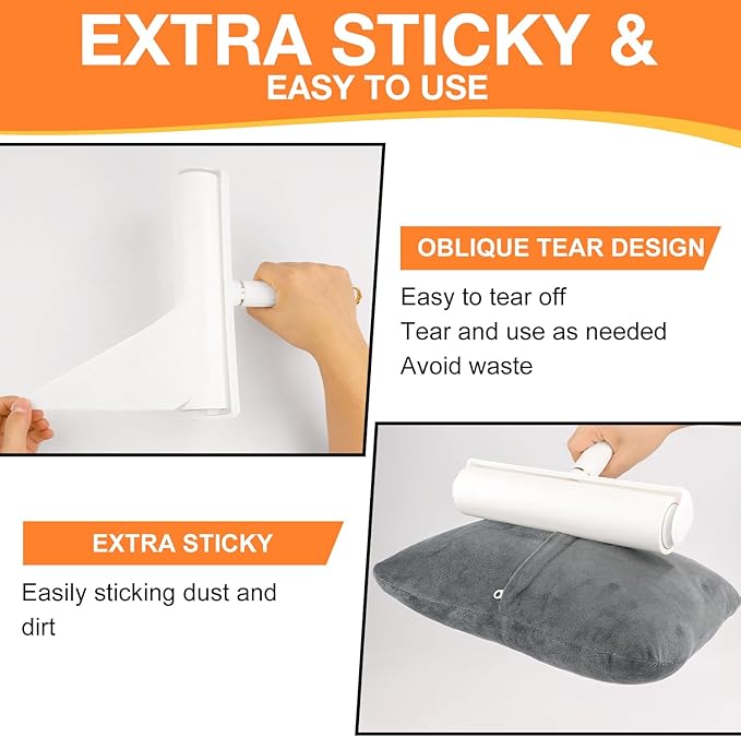 Large Lint Roller Pet Hair Remover 540 Adhesive Sheets Rollers 9.45 Extra Sticky Dog Cat Adjustable Handle 7.9-47.6 Inch, 6 Replaceable Rolls 90 Sheets Each, 3 Extension Rods for 4 Heights