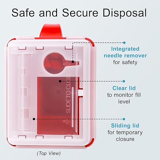 Sharps Container Large - Sharps Containers for Home Use and Labs - Portable Needle Disposal and Travel Size Biohazard Bin - 2 Quart (Pack of 5)