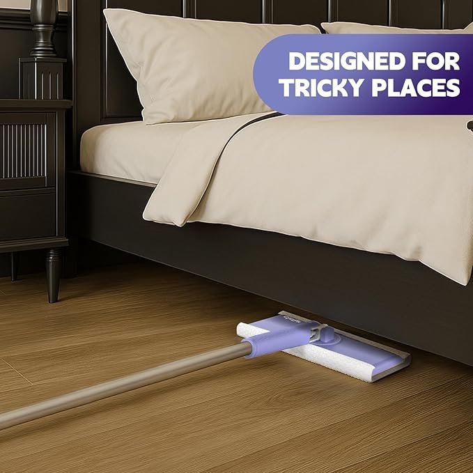 Sweeper Mop, Touch-Free Attach & Remove Cloth Instantly, Compatible with Swiffer Pads, Clamp Clip Dust Mop for Kitchen House | Dorm | Classroom Wood Hardwood Floor Wall Cleaning, Rugular Size 50 inch