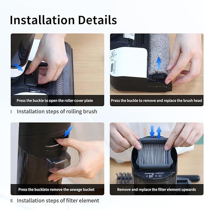 Roller Brush and Filter Replacement Compatible with Tineco iFloor 3/ Floor One S3 Cordless Vacuum Cleaner, Replacement Parts Include 3 Brush Rollers, 3 Filters
