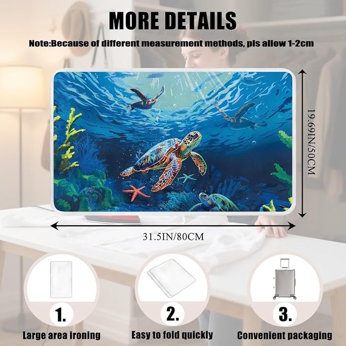 Ironing Mat Portable Iron Pad Magnetic Cover and Padding for Top of Washer, Dryer, Tabletop, Countertop,Travel Small Size Ocean Sea Turtle Ironing Pads 32 x 16 Inch