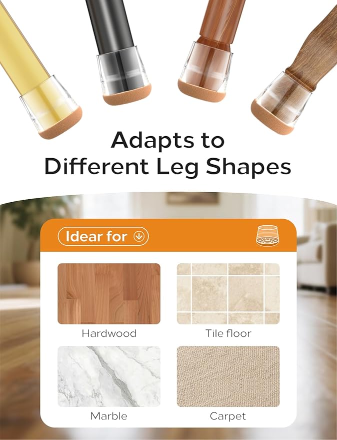 24-Pack Silicone Chair Leg Floor Protectors for Hardwood Floors -Felt Furniture Pads, Rubber Chair Leg Covers/Caps - No Noise & Scratch-Proof - Round Large (Fits 1 5/16"-1 7/16" / 32-36mm), Clear
