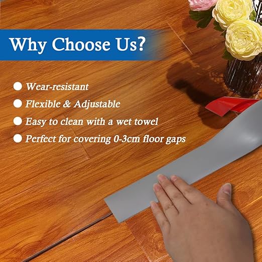 Floor Transition Strip Self Adhesive Floor Cover Strips Laminate 2" Wide Vinyl Flat Divider Transitions (5cm, 20Ft, Gray)