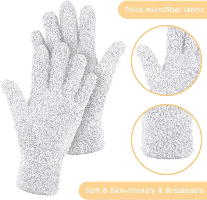 Patelai 3 Pairs Microfiber Plant Dusting Gloves Leaf Cleaning Gloves for Indoor Plants, Blinds, Furniture, House(Small,White)