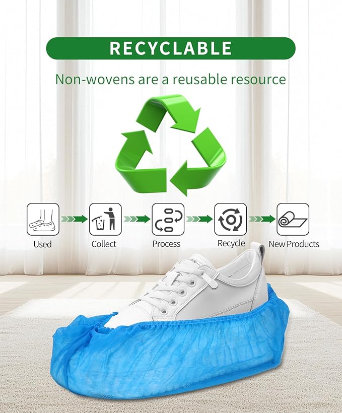 50Pcs(25 Pairs) Non-Woven Shoe Covers Disposable Non Slip for Indoors, Breathable | Durable | Boot Covers, Fits Up to Size 13 US Men (Blue)