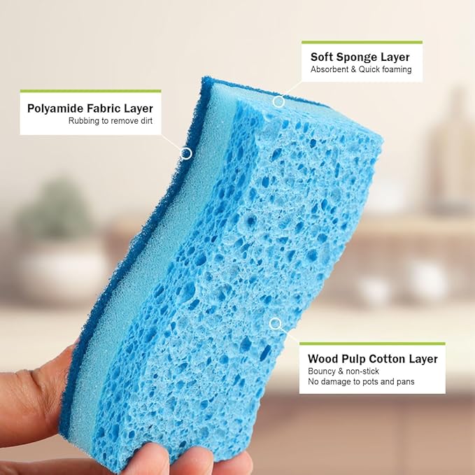 AIDEA Sponges Kitchen, Non-Scratch Scrub Sponge, 6Count, Sponges for Non-Stick Cookware, Kitchen Sponge for Dishes, Cleans Fast Without Scratching, Cleaning Power for Kitchen, Bathroom, Household
