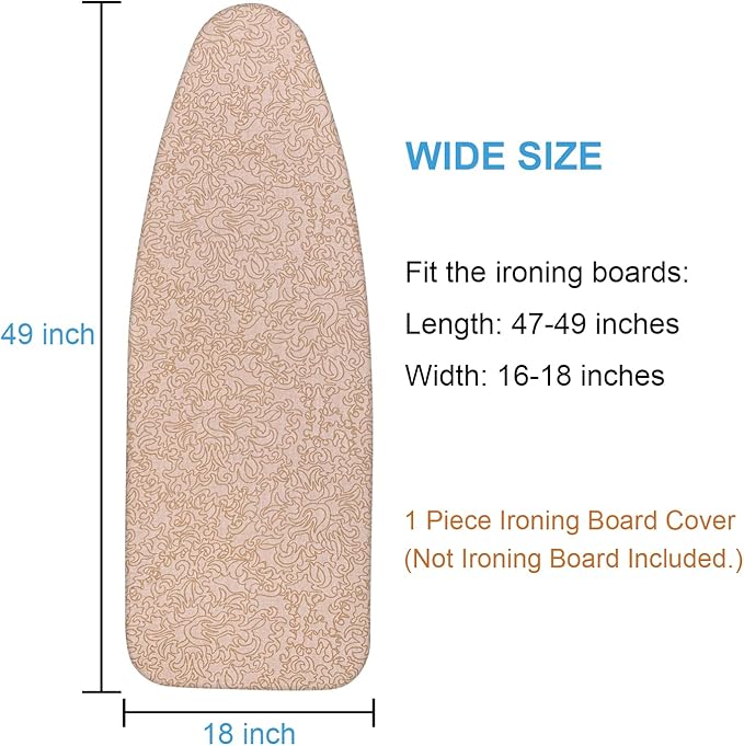 Extra-Wide Ironing Board Cover and Pad Replacement with Scorch and Stain Resistant Thick Padding and Elasticized Edge 18" x 49" Ironing Board Covers 4 Fasteners and 1 Protective Scorch Mesh Cloth