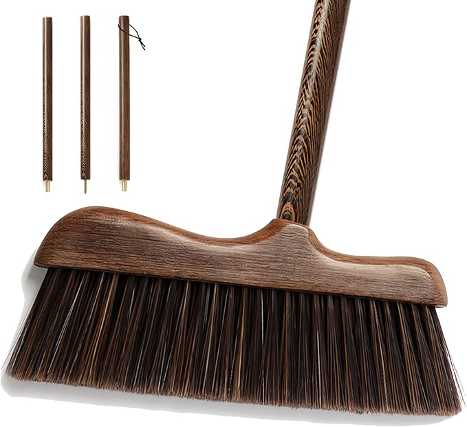 Wood Angle Broom – 44.8” Wooden Handle Compact Brooms for Indoor Kitchen – Soft PP Bristles, Durable Sweeping Broom