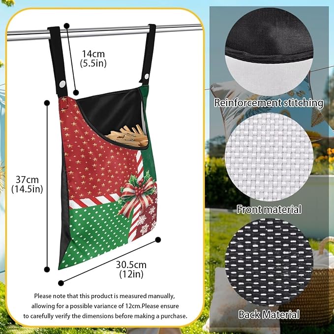 Christmas 2025 Adjustable Clothespin Storage Bag - Hanging Rope Organizer for Indoor/Outdoor Laundry Room & Closet Door