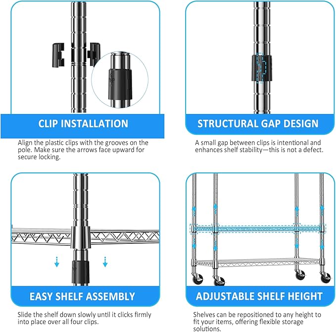 IZEUK Heavy Duty Rolling Garment Rack with 3 Adjustable Wire Shelves, Hanging Rod & Side Hooks - Mobile Clothes Rack with Wheels, 29.5" W x 15.7" D x 75" H,Chrome