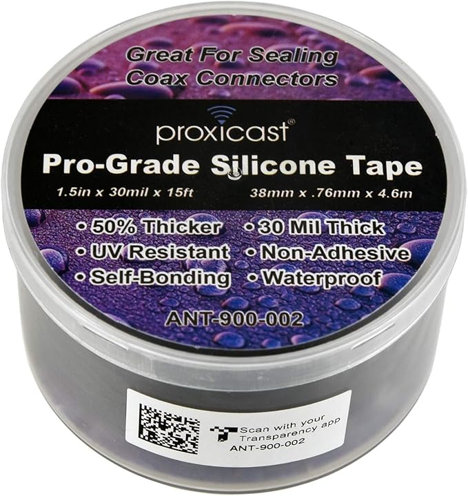 Proxicast Pro-Grade Extra Strong 30mil Weatherproof Self-Fusing Silicone Rubber Sealing Tape For Outdoor Antenna Coax & Electrical Cables, Hose/Pipe Leaks & Emergency Repairs (1.5" x 15' roll) - White