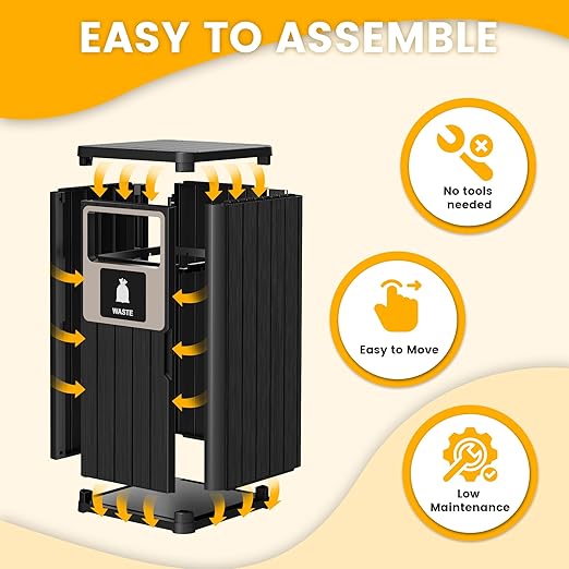 22 Gallon Outdoor Trash Can Waterproof Resin Garbage Can with Waste Labels Outside Trash Bin for Patio Kitchen Commercial Garbage Can Backyard or Deck Black