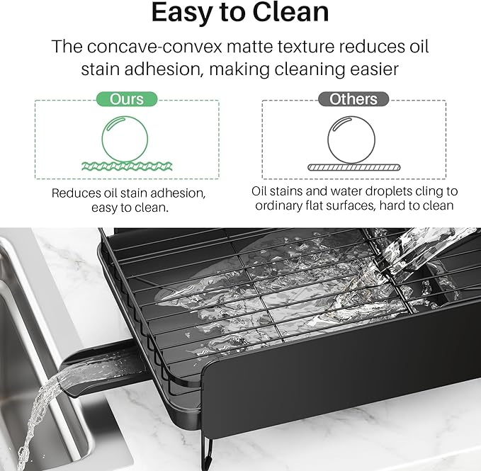 Dish Drying Rack - Large Dish Racks for Kitchen Counter, Expandable Dish Drainers with Cutlery Holder Stainless Steel Rustproof, Black