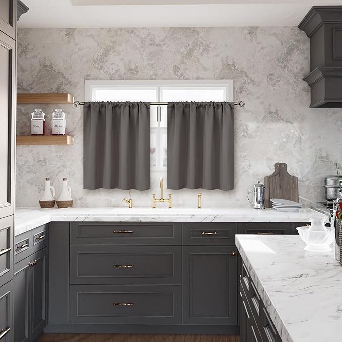 BGment Grey Blackout Curtains 36 Inches Length for Kitchen Cafe Window - Short Thermal Insulated Drapes with Rod Pocket Room Darkening for Bedroom Bathroom, 2 Panels, 42 x 36 Inch