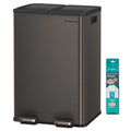 SONGMICS Trash Can, 2 x 8 Gallon (2 x 30 L) Dual-Compartment Garbage Can with Soft-Close Lid, Pedal and Inner Buckets, Stainless Steel, Includes 15 Liner Bags, Slate Gray ULTB741G01