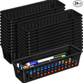 Domensi 24 Pcs Slim Plastic Storage Baskets Tray for Organizing 10.25 x 3.25 x 2.5 Inch Small Storage Bins Stackable Drawer Pencil Trays Holder for Desk Garage Office Containers(Black)