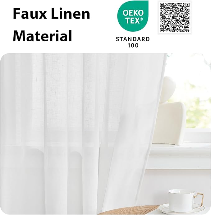 NICETOWN Sheer Door Curtain, Side Curtains for Small Window, Front French Door Window Covring, Rod Pocket Sidelight Curtains with Tieback, 1 Panel, White, 26W X 40L